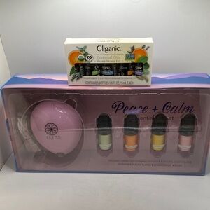 Peace + Calm Oil & Diffuser Set + 5 bottles of Cliganic 1/6 fl. oz. Oils